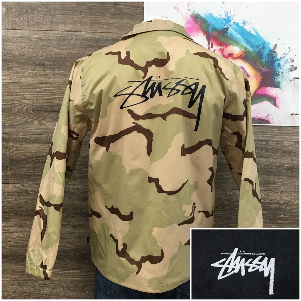 Stussy Mens Desert Camo Coaches Jacket Tan Brown Camouflage Windbreaker Large